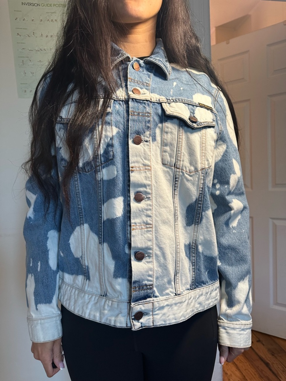 Nudie Jeans Two-Tone Bleach Effect Denim Jacket - Blue & White